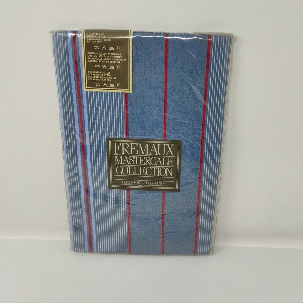 Vintage Fremaux‎ Percale Sham Pillowcase Blue Red Striped 31
